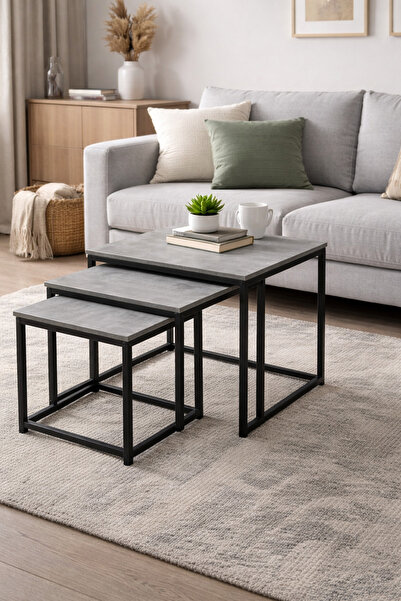 SADANHOME طقم طاولات خدمة متداخلة -3 قطع- مودرن و موفرة للمساحة