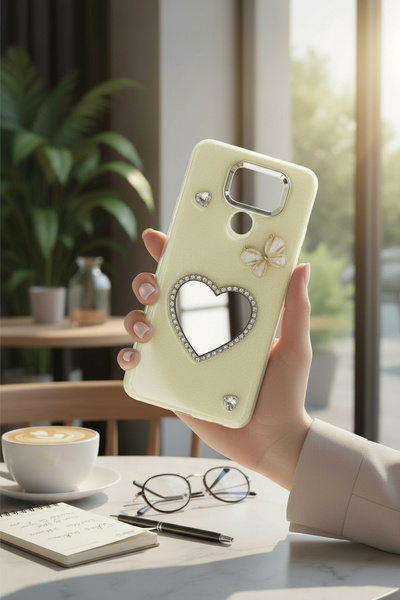 batuteknoloji Xiaomi Redmi Note 9 Aynalı Taşlı Fiyonklu Kabartma Yüzeyli Lady...