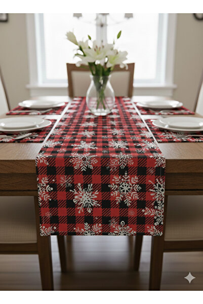 çataloğlu tekstil New Year Patterned Runner Digital Printed 4 Pieces Comes wi...