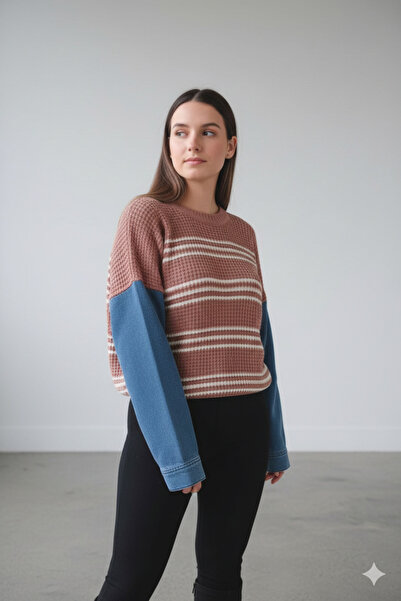 HaNNaR سترة نسائية بتصميم محبوك مخطط من سيلانيك