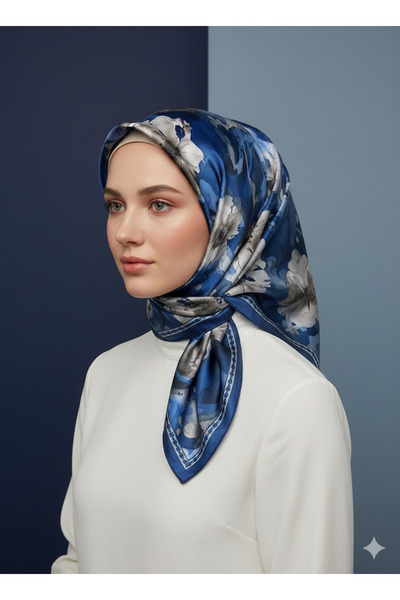 Arel Eşarp Tekstil وشاح مادام بولو ناعم باللون الأزرق الداكن مقاس 90 × 90 من ...