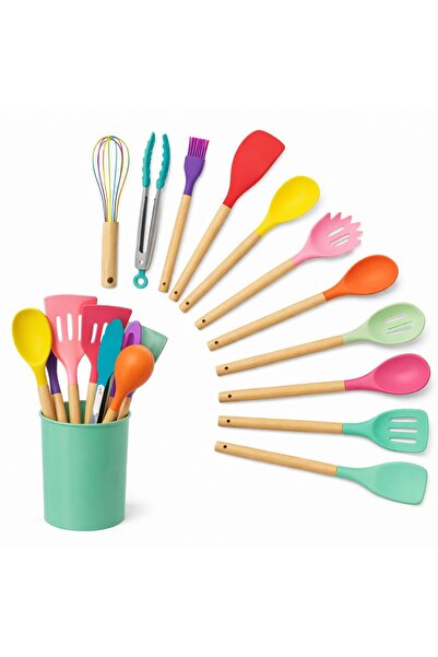 L'Opaline Isıya Dayanıklı Renkli Yanmaz Yapışmaz 12Parça Silikon Kovalı Spatu...