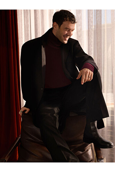 LC Waikiki Black Standard Fit Men's Cashmere Coat