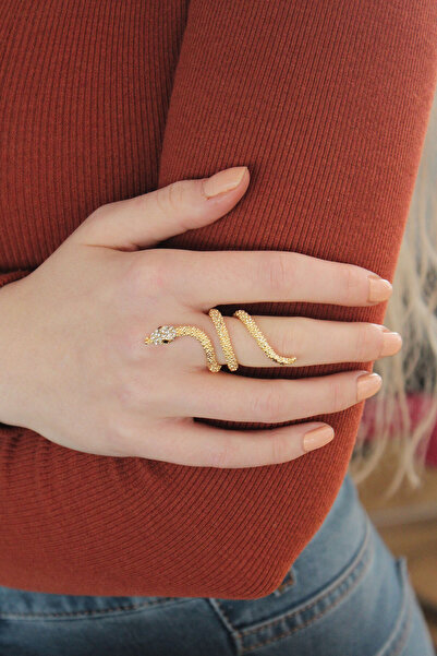 Lisinya Adjustable Gold Color Zircon Stone Snake Ring -