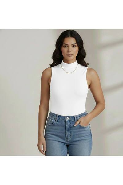 Twentyipek White Women's Zero Sleeve High Neck Body