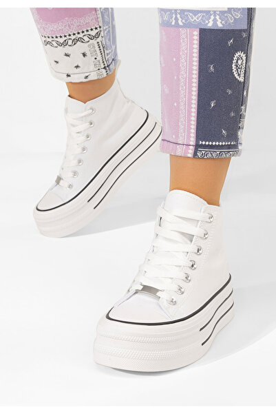 B T Shoes Γυναικεία πανινα πλατφόρμες Kimala V3 λευκά