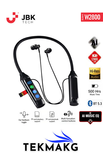 TEKMAKG Bluetooth Kulaklık Boyun Askılı W2800 AI Music EQ 500 Saat Pil