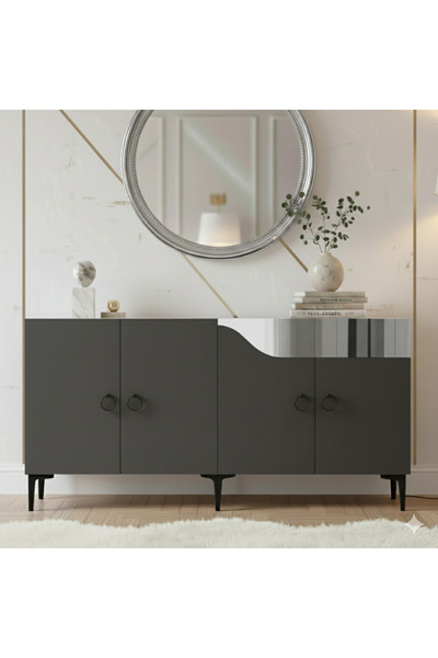 YUMEDİ DESİGN KA1514AS - İVELİNA KONSOL, TV SEHPASI, ÇOK AMAÇLI DOLAP ve KAHVE KÖŞESİ 150cm ANTRASİT-SİLVER