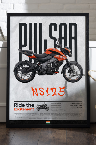 Duvarda Αφίσα Bajaj Pulsar NS 125 με μαύρο ξύλινο πλαίσιο, διακοσμητικός πίνα...