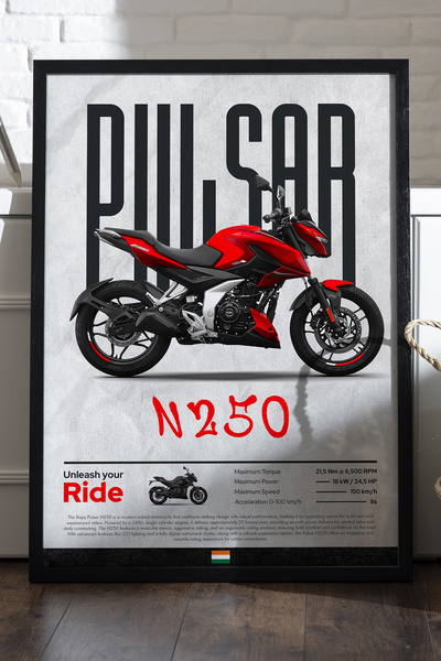 Duvarda Αφίσα Bajaj Pulsar N 250 με μαύρο ξύλινο πλαίσιο, διακοσμητικός πίνακ...