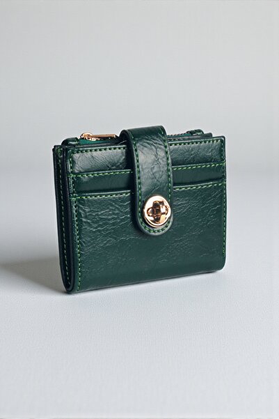 dericom Kadın Yeşil Fermuarlı Kartlıklı Cüzdan - Şık Model