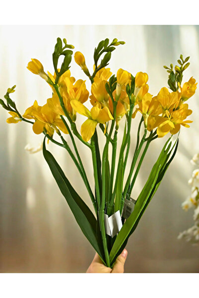 Home Yapay Lüx Sarı Frezya Çiçeği , Islak Dokulu (60 cm) 1 Dal