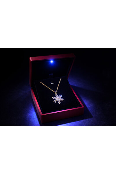 aromahediye 14 Ayar Altın Kaplama Işıklı Kutulu Kar Tanesi Kolye – Özel Romantik Yılbaşı Hediye