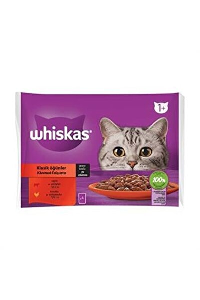 Whiskas Sığırlı Tavuklu Kedi Yaş Mama (4X85GR) 5ADET Klasik Öğünler Kedi Kons...