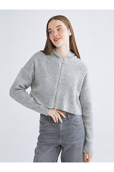 LC Waikiki Hilfa New Season Hooded Crop Women's Knitwear Cardigan