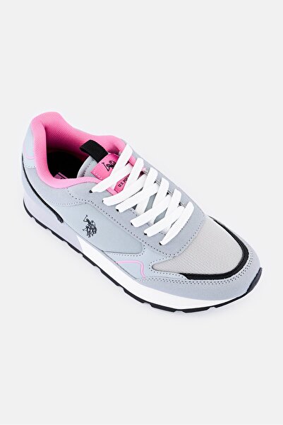 U.S. Polo Assn. حذاء كاجوال برباط وشعار العلامة التجارية للنساء، رمادي