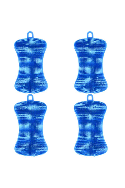 Choice3 4 قطع من فرشاة غسيل الأطباق المصنوعة من السيليكون الأزرق، ربع قطعة، إسفنجة تنظيف الأواني والمقالي، وسادة تنظيف سيليكون، وعاء فواكه