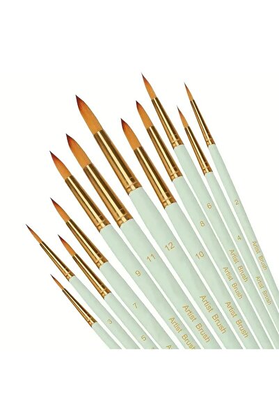 Choice3 green 12pcs Professional Watercolor Paint Brushes Set Round Pointed T...