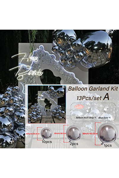Choice مجموعة بالونات قوسية فضية عملاقة من رقائق الألومنيوم رباعية الأبعاد مز...