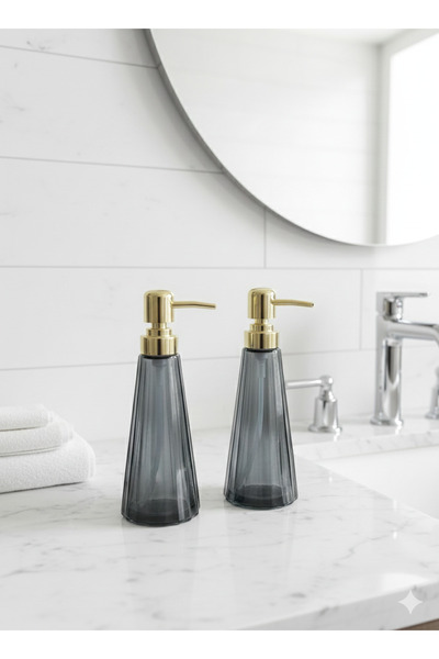 LUCES DESİGN 2’li Cam Sıvı Sabunluk Set Mutfak Banyo Deterjanlık Sıvı Sabunluk