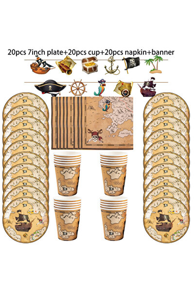 Choice 61 قطعة من أدوات المائدة، لوازم حفلات بطابع القراصنة، أطباق ورقية، أكو...