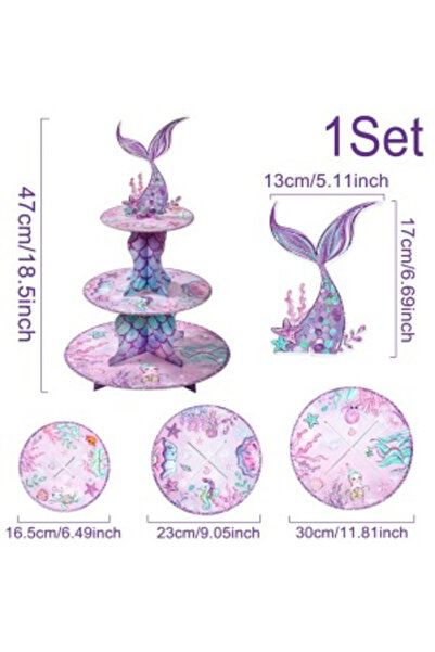 Choice7 حامل كيك واحد على شكل ذيل حورية البحر، علبة فشار، ديكور حفلة عيد ميلا...