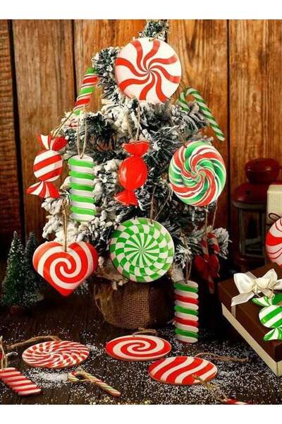 Generic مجموعة زينة شجرة عيد الميلاد مكونة من 20 قطعة - زينة كلاسيكية للعطلات باللونين الأحمر والأبيض