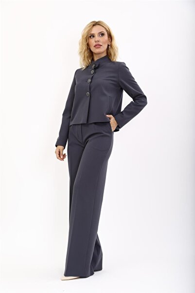 ÖNDER ÖZSOY ياقة مرتفعة متوسطة الطول سترة رياضية قصيرة وحزام كورسيه بنطلون وا...