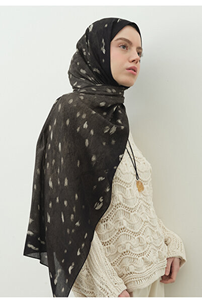 Fresh FAWN DESENLİ PAMUK VİSKON ŞAL SİYAH