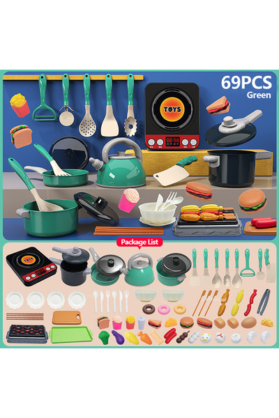 choice2 69PCS Green Kids Kitchen Toys Set 59/69 PCS Play Kitchen Accessories ...