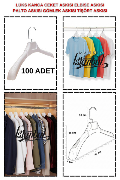 Manken İstanbul 100 штук спеціальних гачків - білий 45 см ABS пластиковий віш...