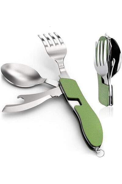 Arabest 4-in-1 stainless steel spoon fork knife,Outdoor camping multifunctional dining knife(green)