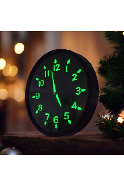 Bahat Phosphorescent Embossed Number Glow in the Dark Domed Glass Black Wall Clock 28 cm