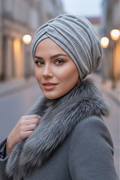 Aişe tesettür Gri Petek Büzgülü Salaş Bone