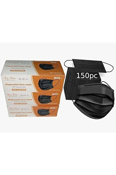 ZM-CARA كمامات للوجه، 3 عبوات - 150 قطعة باللون الأسود