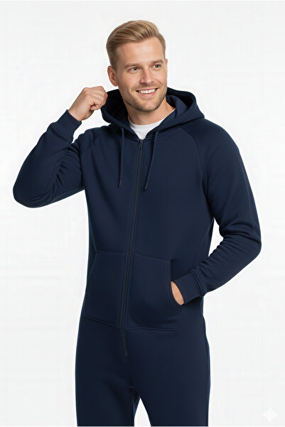 Kyron Unisex Navy Blue Hooded Jumpsuit Navy Blue, Zippered