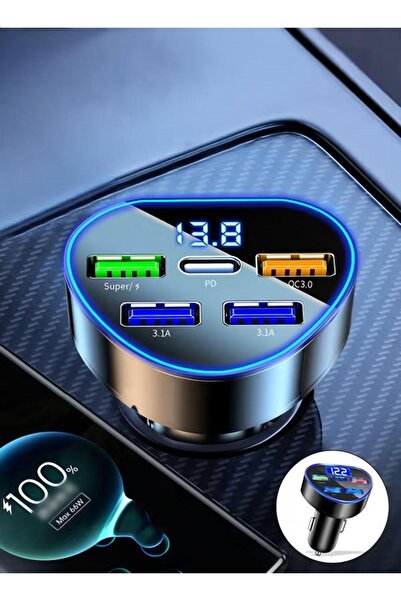 DOMEET شاحن سيارة سريع مزود بـ 4 منافذ USB + منفذ USB-C واحد مع شاشة عرض جهد LED