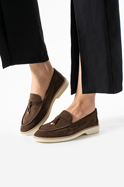 stato - Hakiki Süet Deri Loafer kahve Kadın Ayakkab