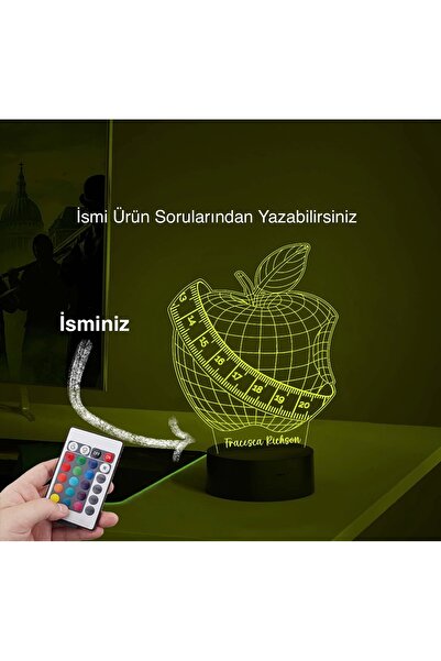 GM3dConcept Diyetisyene Hediye, Diyetisyenler Günü Hediyesi, Diyetisyen Doktor, Elma 3 Boyutlu Led Lamba İsimli