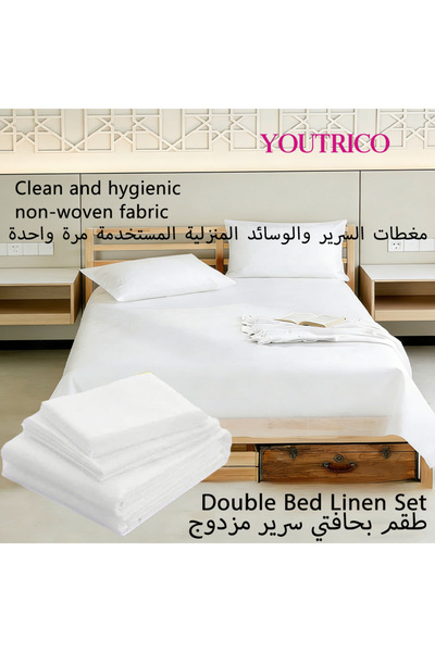 Youtrico 4pcs Double business trip disposable bedding set, 2 pillowcases & 1 duvet cover & 1 bed sheet