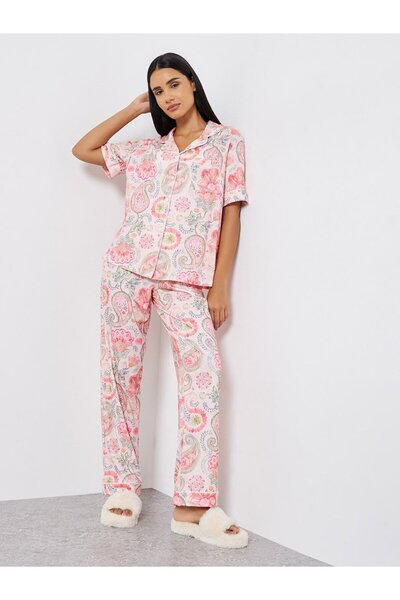 Styli Paisley Piped Short Sleeve Shirt and Pyjama Set