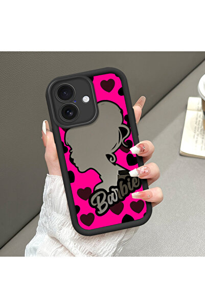 ucuc iPhone 16 Uyumlu Düşmeye Dayanıklı Siyah Silikon Kılıf Ayna Yüzlü Barbie...