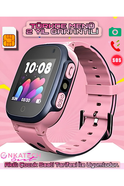 Saatistan Çocuklar İçin Pembe Sim Kartlı Konum Takipli Akıllı Saat