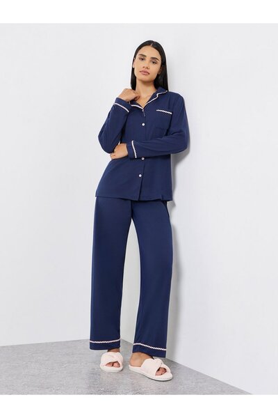 Styli Rick Rack Trim Long Sleeve Shirt and Pyjama Set