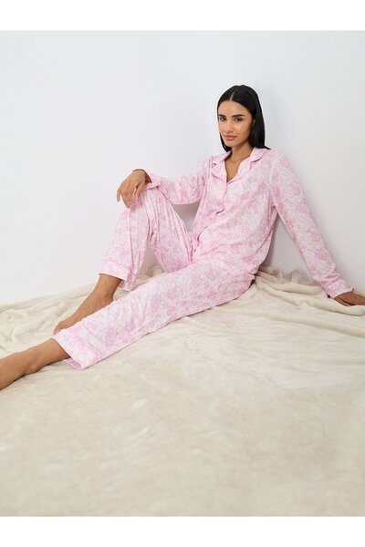 Styli Floral Piped Long Sleeve Shirt and Pyjama Set