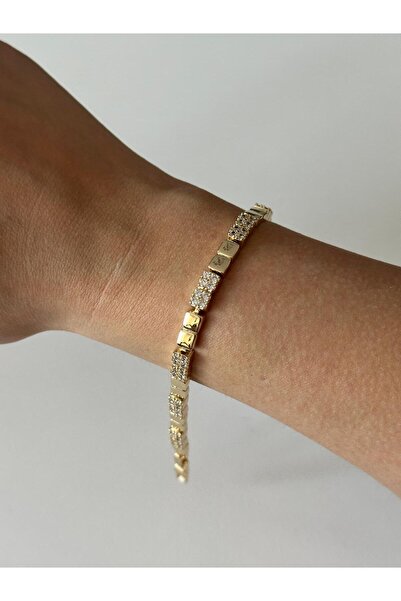 Charmist 14k Çelik Üzeri Altın Kaplama Zirkon Kare Mix Bileklik