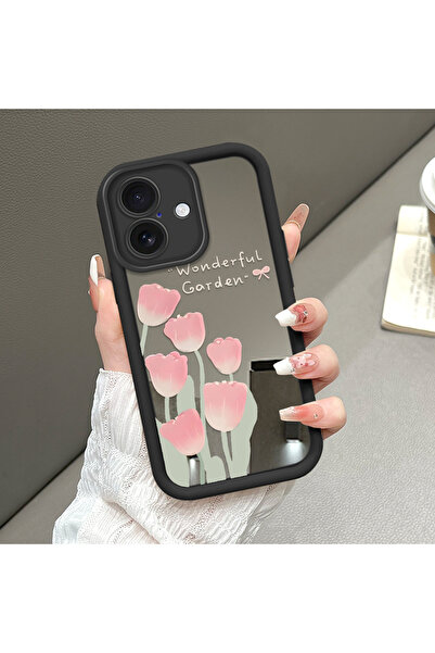 ucuc حافظة سيليكون سوداء مقاومة للسقوط متوافقة مع هاتف iPhone 16، بأنماط زهرة...