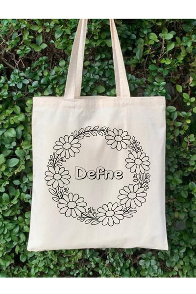 Cemira Kişiye Özel İsimli Boyama Çantası | Boyanabilir Bez Çanta (Papatya & Ç...