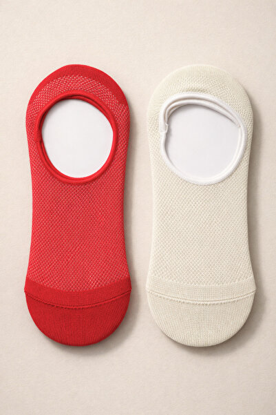 Katia&Bony Women's 2-Piece Basic Colored Invisible Ballerina Socks Red Mix