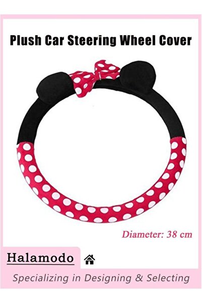 HALAMODO غطاء لعجلة قيادة السيارة، واقي مخملي، أغطية بأشكال كرتونية، مانع للا...